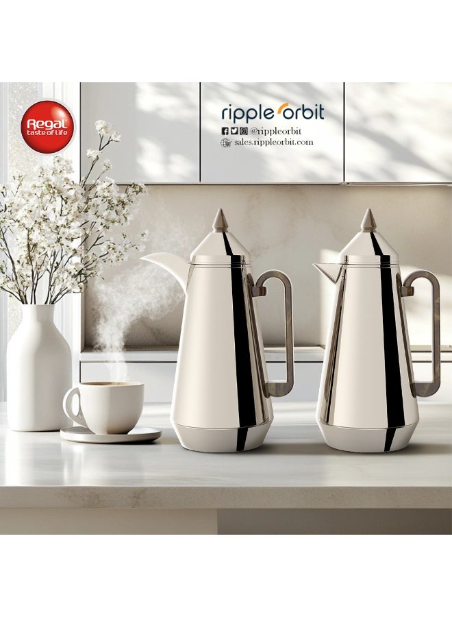 Regal by Ripple Vacuum Flask Set (2 x 1L), Double Wall Stainless Steel Body with Glass Liner, Hot & Cold Insulated Vacuum Jugs, Leak-Resistant, for Arabic Coffee & Tea - Image 2